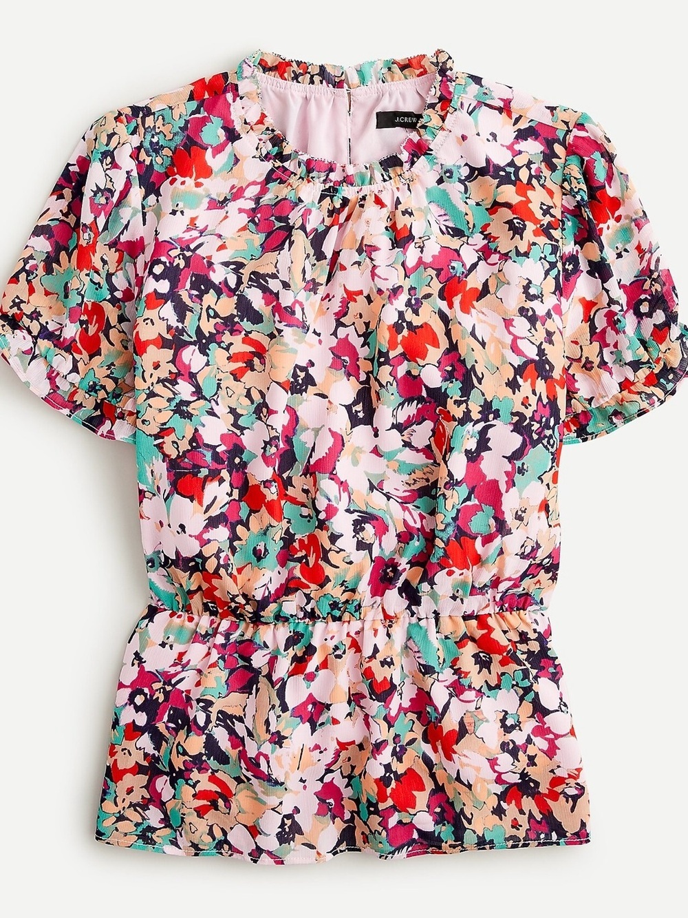 J. Crew ‘Ruffle-Neck Elastic-Waist Blouse in Floral Print Chiffon’ Size Small